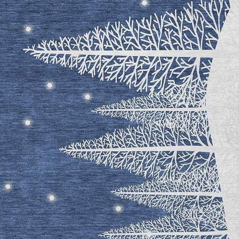 9' X 12' Blue And White Winter Snowman Washable Area Rug With UV Protection
