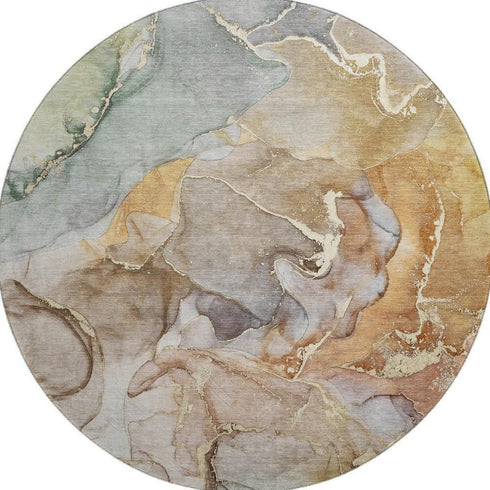9' X 12' Beige And Taupe Abstract Washable Area Rug With UV Protection