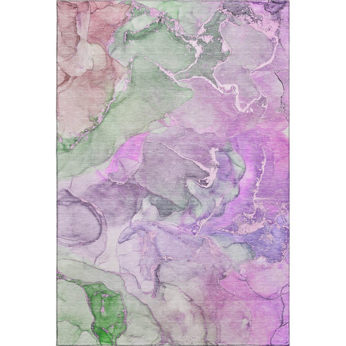 9' X 12' Purple And Green Abstract Washable Area Rug With UV Protection