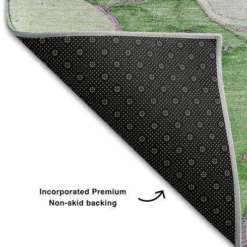 9' X 12' Purple And Green Abstract Washable Area Rug With UV Protection