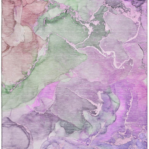 9' X 12' Purple And Green Abstract Washable Area Rug With UV Protection