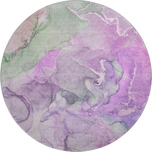 9' X 12' Purple And Green Abstract Washable Area Rug With UV Protection