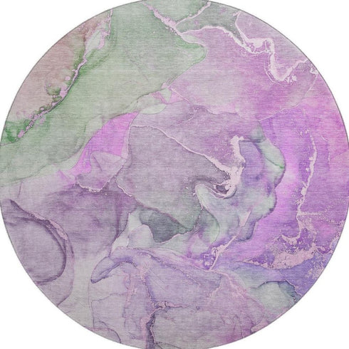 9' X 12' Purple And Green Abstract Washable Area Rug With UV Protection