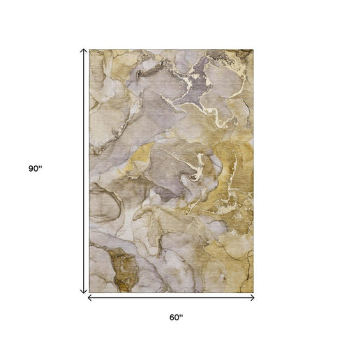 9' X 12' Taupe And Gray Abstract Washable Area Rug With UV Protection