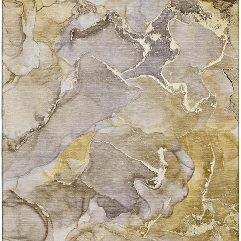 9' X 12' Taupe And Gray Abstract Washable Area Rug With UV Protection
