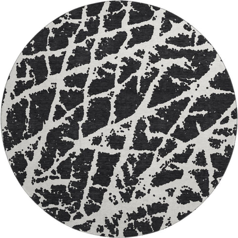 9' X 12' Black And Ivory Abstract Washable Area Rug With UV Protection