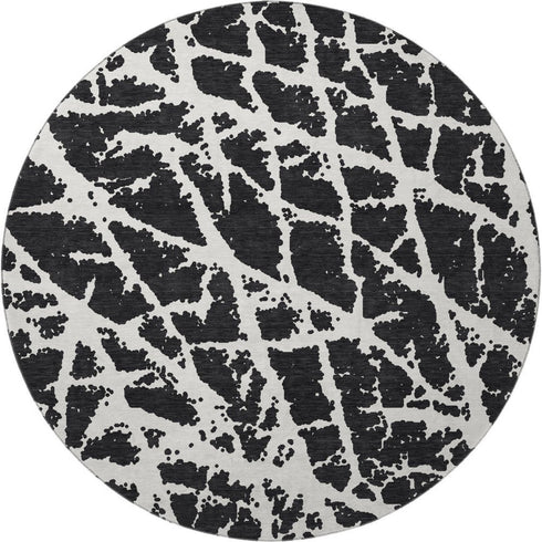 9' X 12' Black And Ivory Abstract Washable Area Rug With UV Protection