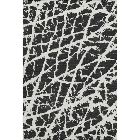 9' X 12' Black And Ivory Abstract Washable Area Rug With UV Protection