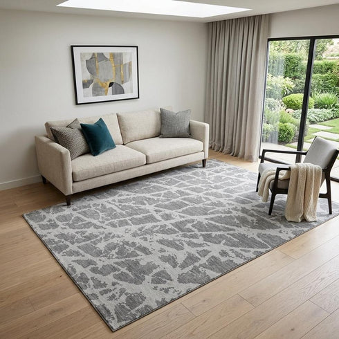 9' X 12' Charcoal And Ivory Abstract Washable Area Rug With UV Protection