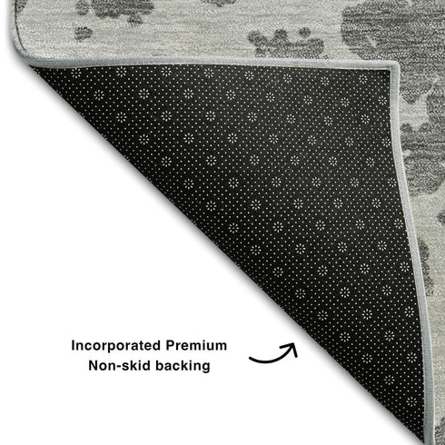 9' X 12' Charcoal And Ivory Abstract Washable Area Rug With UV Protection
