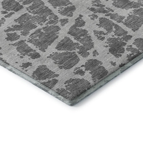 9' X 12' Charcoal And Ivory Abstract Washable Area Rug With UV Protection