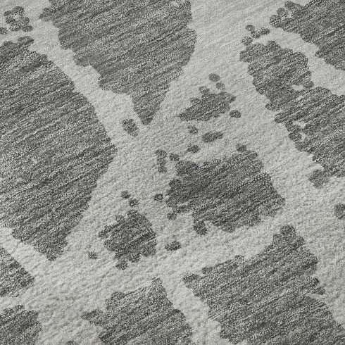 9' X 12' Charcoal And Ivory Abstract Washable Area Rug With UV Protection