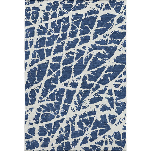 9' X 12' Navy Blue And Ivory Abstract Washable Area Rug With UV Protection