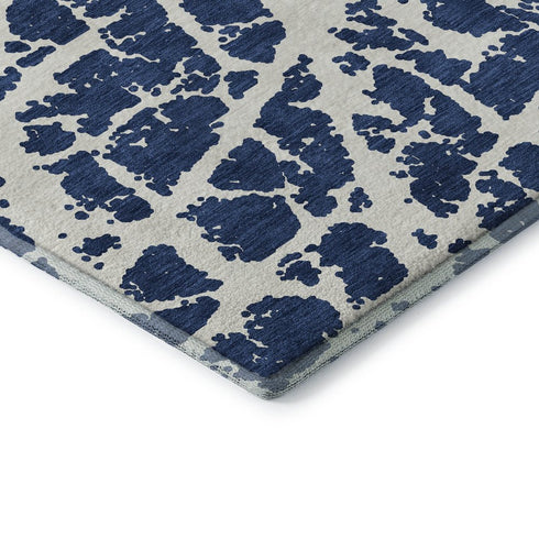 9' X 12' Navy Blue And Ivory Abstract Washable Area Rug With UV Protection