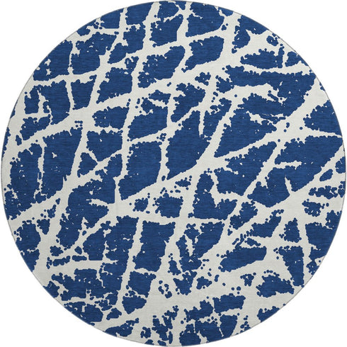 9' X 12' Navy Blue And Ivory Abstract Washable Area Rug With UV Protection