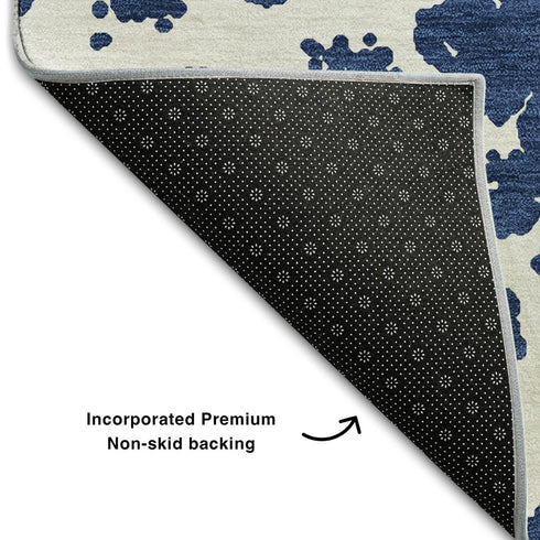 9' X 12' Navy Blue And Ivory Abstract Washable Area Rug With UV Protection