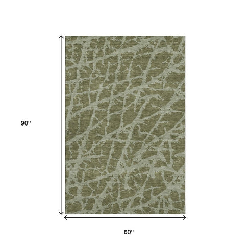 9' X 12' Olive Green And Gray Abstract Washable Area Rug With UV Protection