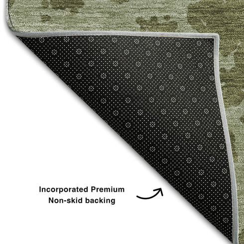 9' X 12' Olive Green And Gray Abstract Washable Area Rug With UV Protection