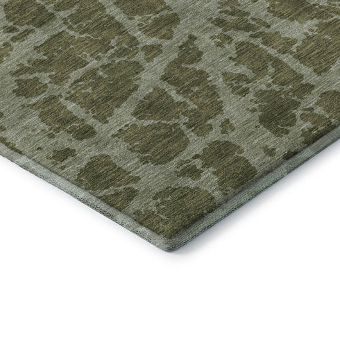 9' X 12' Olive Green And Gray Abstract Washable Area Rug With UV Protection