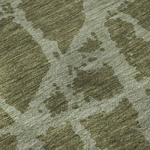 9' X 12' Olive Green And Gray Abstract Washable Area Rug With UV Protection