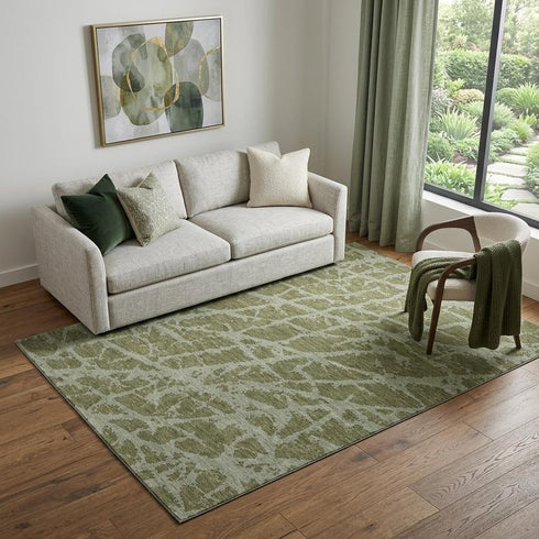 9' X 12' Olive Green And Gray Abstract Washable Area Rug With UV Protection