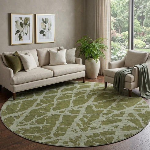 9' X 12' Olive Green And Gray Abstract Washable Area Rug With UV Protection