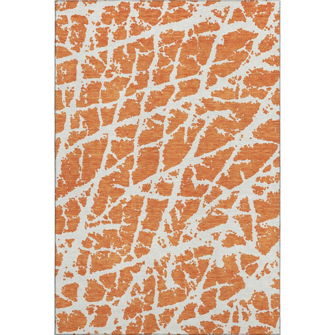 9' X 12' Orange And Ivory Abstract Washable Area Rug With UV Protection