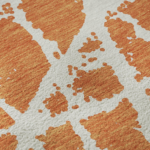 9' X 12' Orange And Ivory Abstract Washable Area Rug With UV Protection