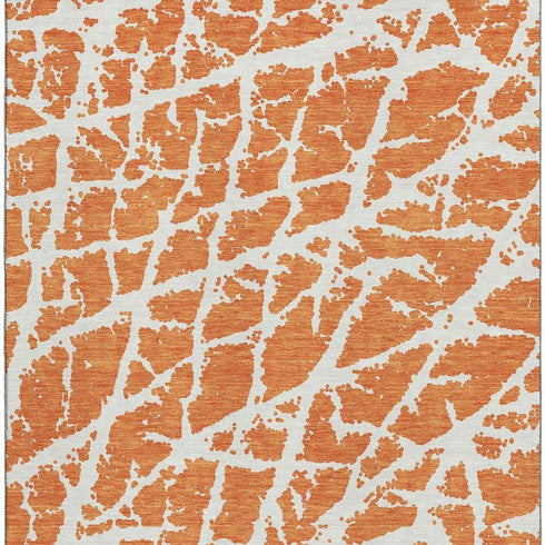 9' X 12' Orange And Ivory Abstract Washable Area Rug With UV Protection