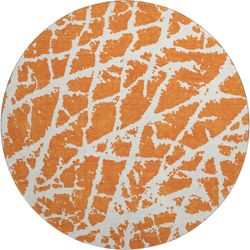 9' X 12' Orange And Ivory Abstract Washable Area Rug With UV Protection
