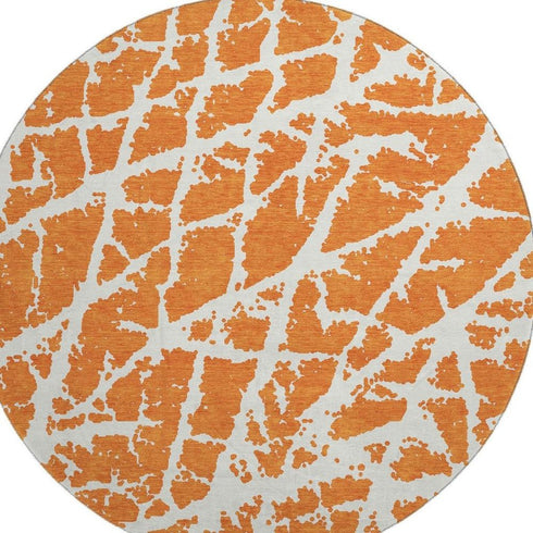 9' X 12' Orange And Ivory Abstract Washable Area Rug With UV Protection