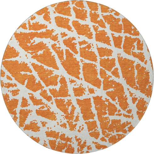 9' X 12' Orange And Ivory Abstract Washable Area Rug With UV Protection