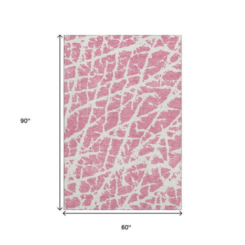 9' X 12' Pink And Ivory Abstract Washable Area Rug With UV Protection