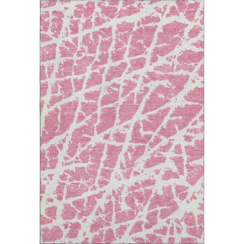 9' X 12' Pink And Ivory Abstract Washable Area Rug With UV Protection