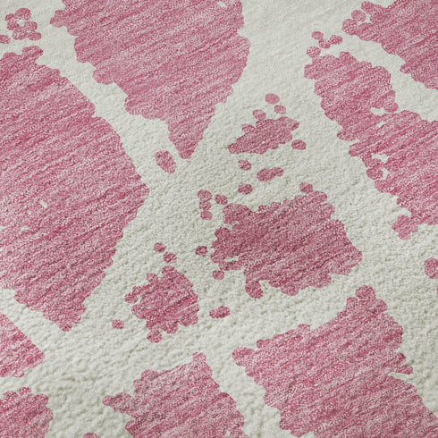 9' X 12' Pink And Ivory Abstract Washable Area Rug With UV Protection