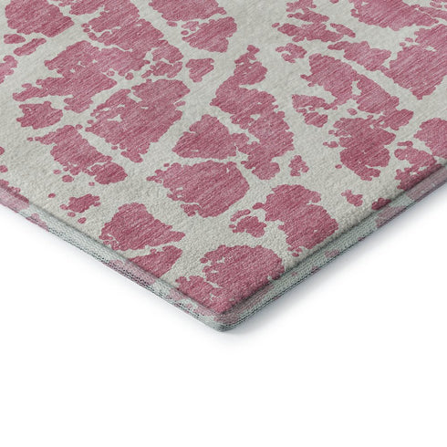 9' X 12' Pink And Ivory Abstract Washable Area Rug With UV Protection