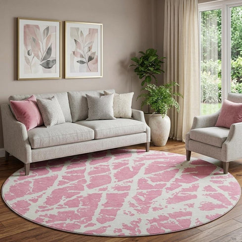 9' X 12' Pink And Ivory Abstract Washable Area Rug With UV Protection