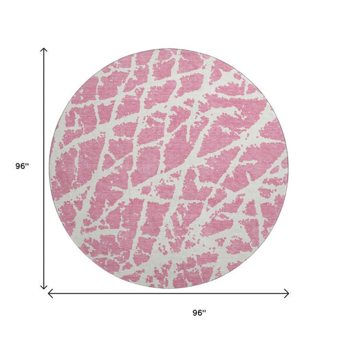 9' X 12' Pink And Ivory Abstract Washable Area Rug With UV Protection