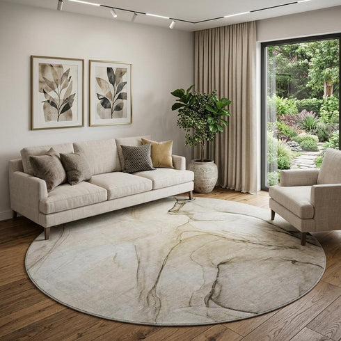 9' X 12' Beige And Ivory Abstract Washable Area Rug With UV Protection