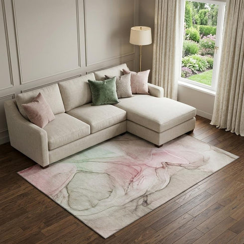 9' X 12' Blush And Ivory Abstract Washable Area Rug With UV Protection