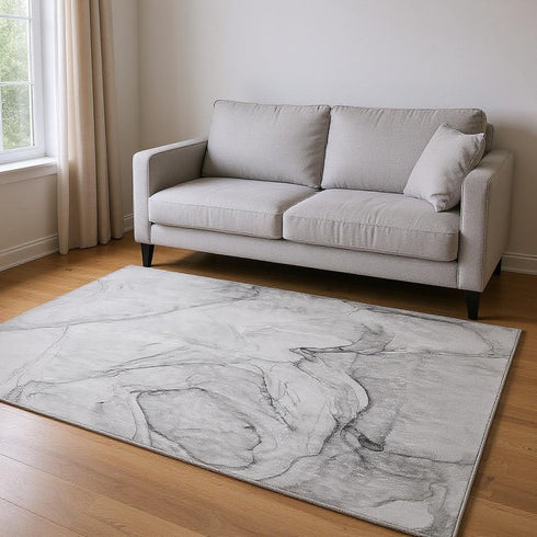 5' X 8' Gray And Charcoal Abstract Washable Area Rug With UV Protection
