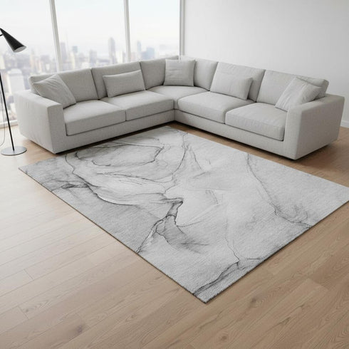 8' X 10' Gray And Charcoal Abstract Washable Area Rug With UV Protection