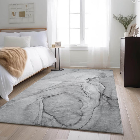 9' X 12' Gray And Charcoal Abstract Washable Area Rug With UV Protection