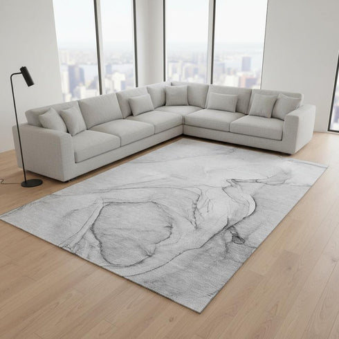 9' X 12' Gray And Charcoal Abstract Washable Area Rug With UV Protection