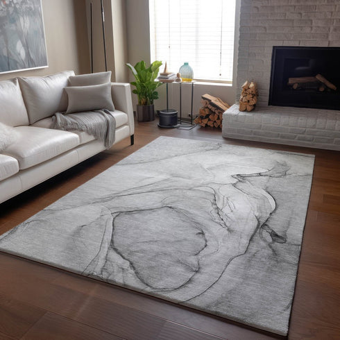 9' X 12' Gray And Charcoal Abstract Washable Area Rug With UV Protection