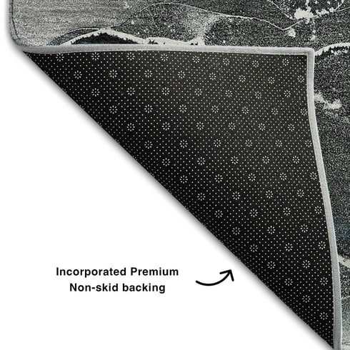 5' X 8' Blue And Charcoal Abstract Washable Area Rug With UV Protection