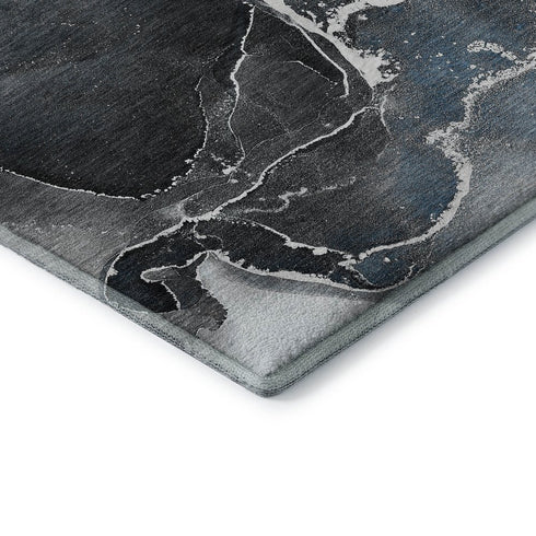 8' X 10' Blue And Charcoal Abstract Washable Area Rug With UV Protection