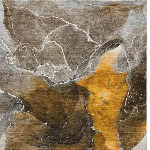 9' X 12' Brown And Ivory Abstract Washable Area Rug With UV Protection