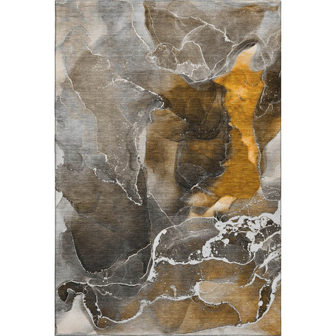9' X 12' Brown And Ivory Abstract Washable Area Rug With UV Protection