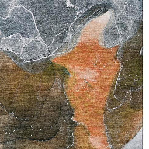 9' X 12' Orange And Charcoal Abstract Washable Area Rug With UV Protection